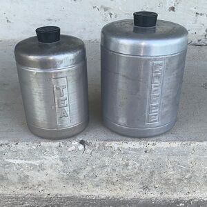 Vintage Brushed Aluminum Tea & Coffee Canister Set